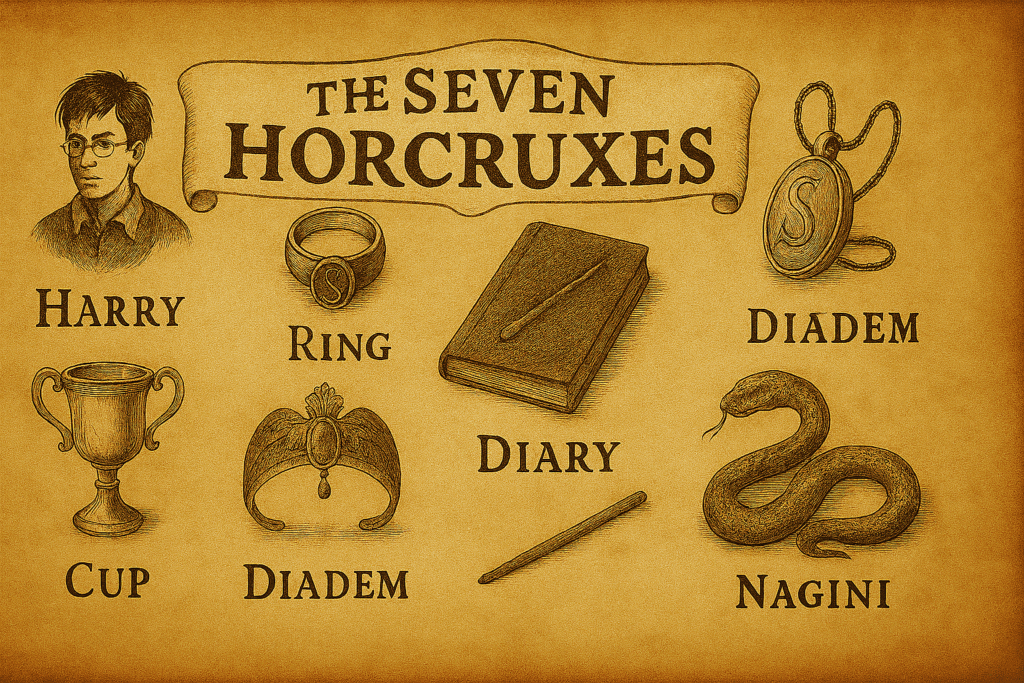Arte conceptual de los siete horrocruxes de Harry Potter